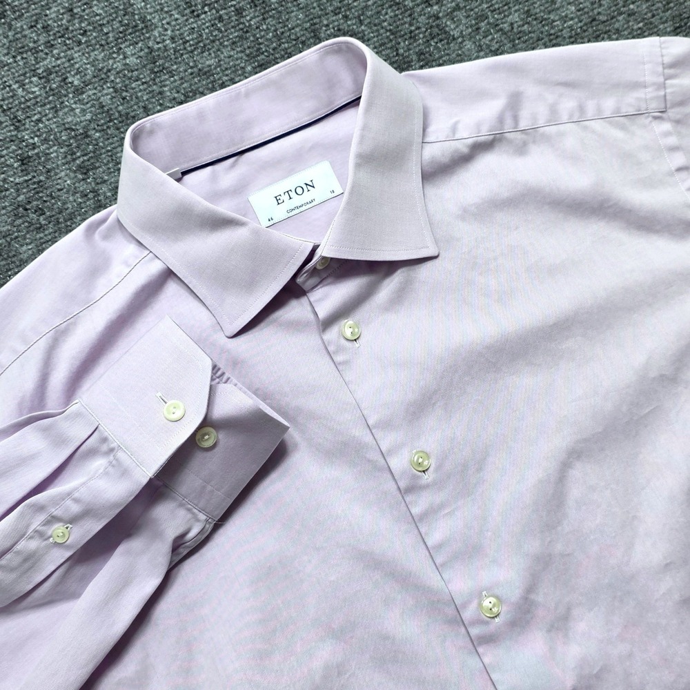 Eton Contemporary Fit Dress Shirt Mens 18 46 Light Purple Twill Cotton Button Up